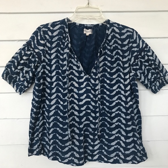 Madewell Chambray Blouse XS Blue White Spring - Picture 3 of 6